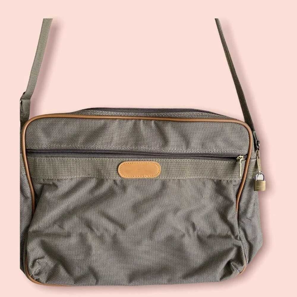 London Fog Shoulder Messenger Luggage Travel Bag Brown Multi Compartment Vintage